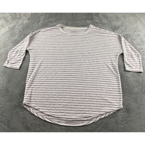 LOFT Womens Striped 3/4 Sleeve Relaxed Top Ivory Burgundy Size L Crew Neck